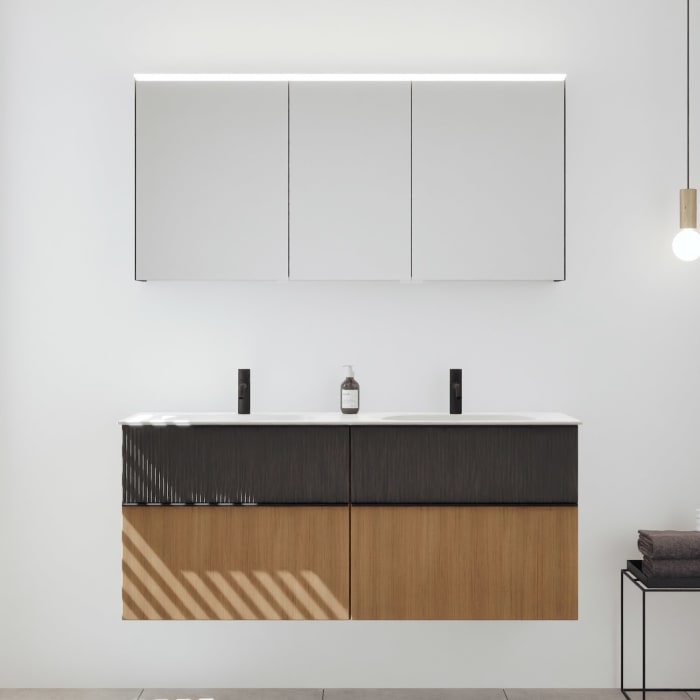 burgbad Fiumo 2.0 Badmöbelset 142 cm mit Waschtisch mit Unterschrank mit Griff G0200 und Spiegelschrank