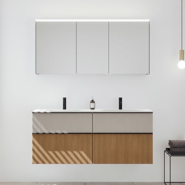 burgbad Fiumo 2.0 Badmöbelset 142 cm mit Waschtisch mit Unterschrank mit Griff G0200 und Spiegelschrank