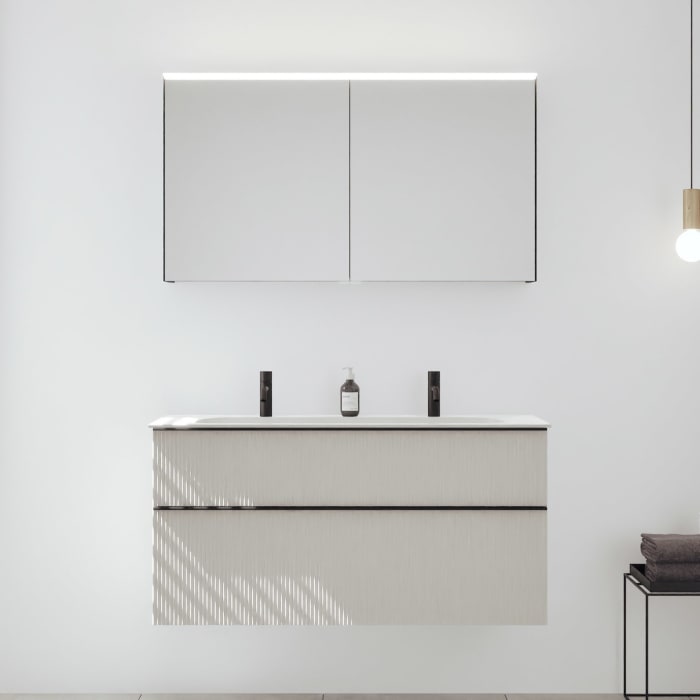 burgbad Fiumo 2.0 Badmöbelset 122 cm mit Waschtisch mit Unterschrank mit Griff G0200 und Spiegelschrank