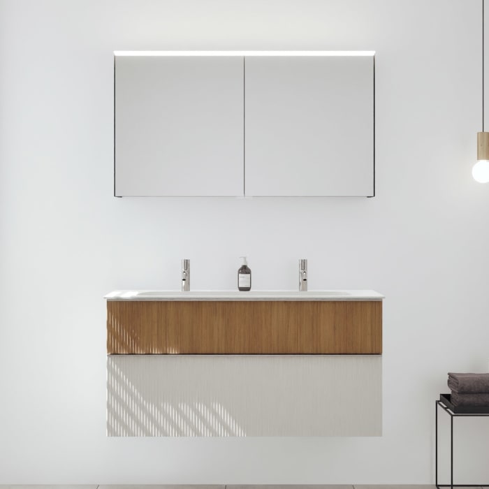 burgbad Fiumo 2.0 Badmöbelset 122 cm mit Waschtisch mit Unterschrank mit Griff G0146 und Spiegelschrank