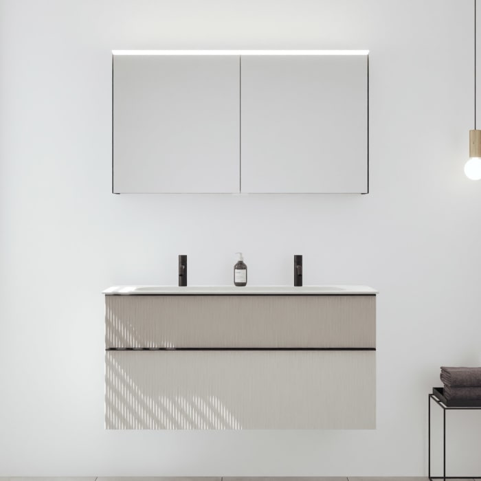 burgbad Fiumo 2.0 Badmöbelset 122 cm mit Waschtisch mit Unterschrank mit Griff G0200 und Spiegelschrank