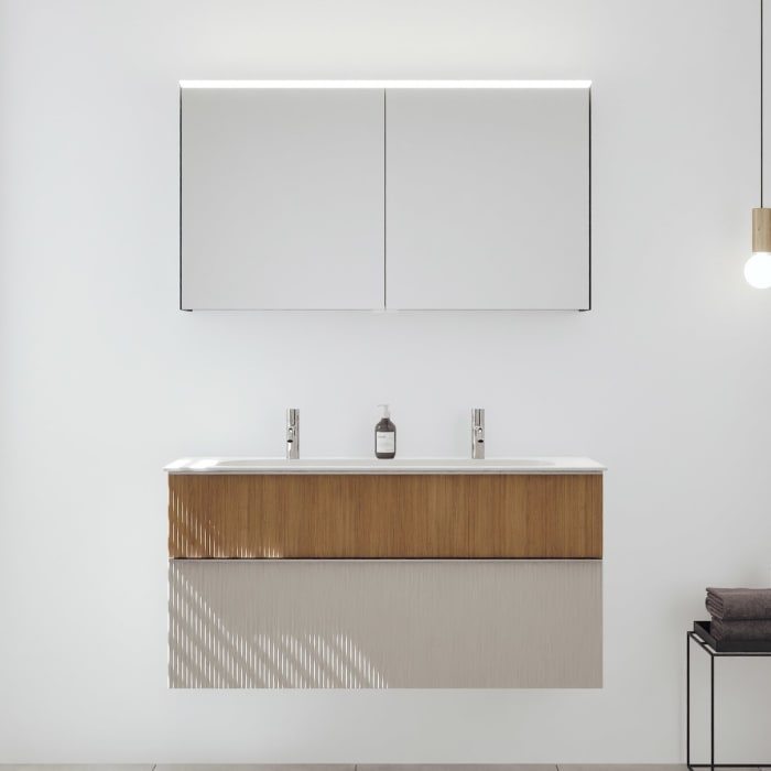 burgbad Fiumo 2.0 Badmöbelset 122 cm mit Waschtisch mit Unterschrank mit Griff G0146 und Spiegelschrank