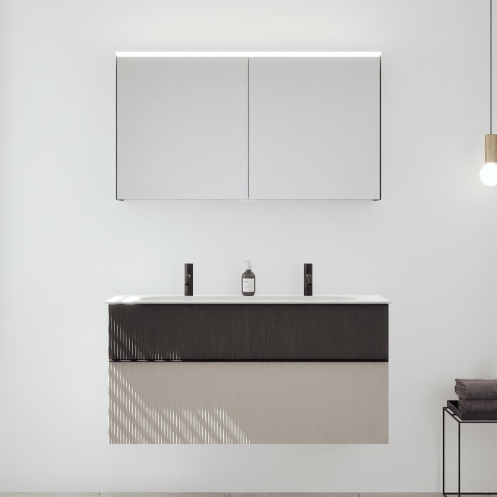 burgbad Fiumo 2.0 Badmöbelset 122 cm mit Waschtisch mit Unterschrank mit Griff G0200 und Spiegelschrank