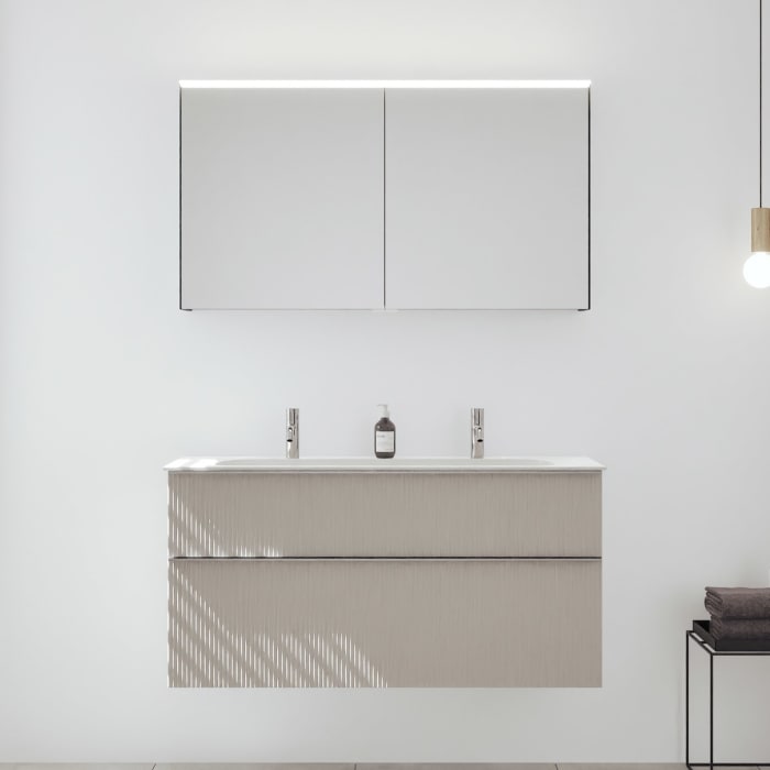 burgbad Fiumo 2.0 Badmöbelset 122 cm mit Waschtisch mit Unterschrank mit Griff G0146 und Spiegelschrank