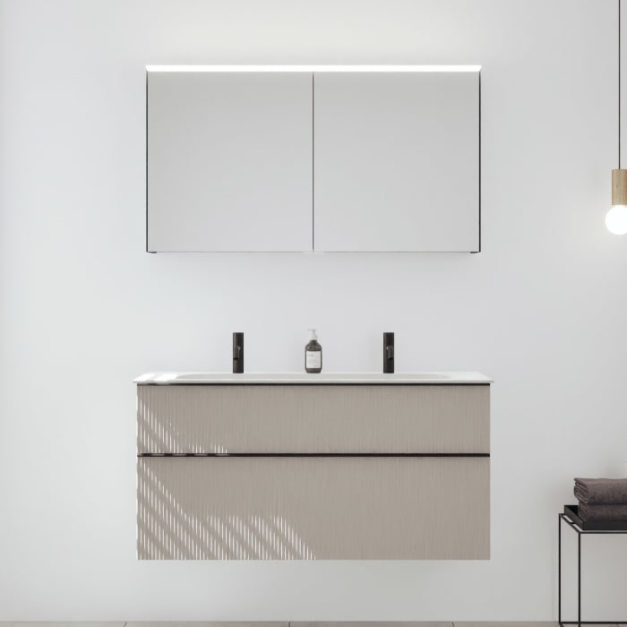 burgbad Fiumo 2.0 Badmöbelset 122 cm mit Waschtisch mit Unterschrank mit Griff G0200 und Spiegelschrank