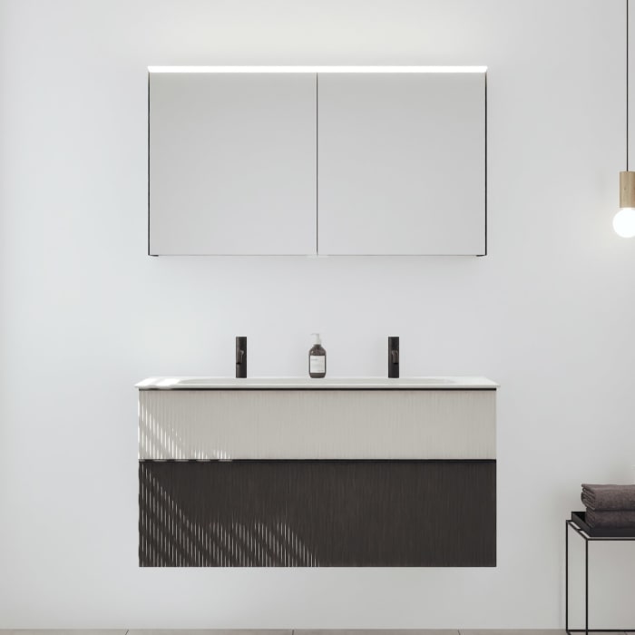 burgbad Fiumo 2.0 Badmöbelset 122 cm mit Waschtisch mit Unterschrank mit Griff G0200 und Spiegelschrank