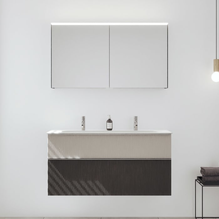 burgbad Fiumo 2.0 Badmöbelset 122 cm mit Waschtisch mit Unterschrank mit Griff G0146 und Spiegelschrank