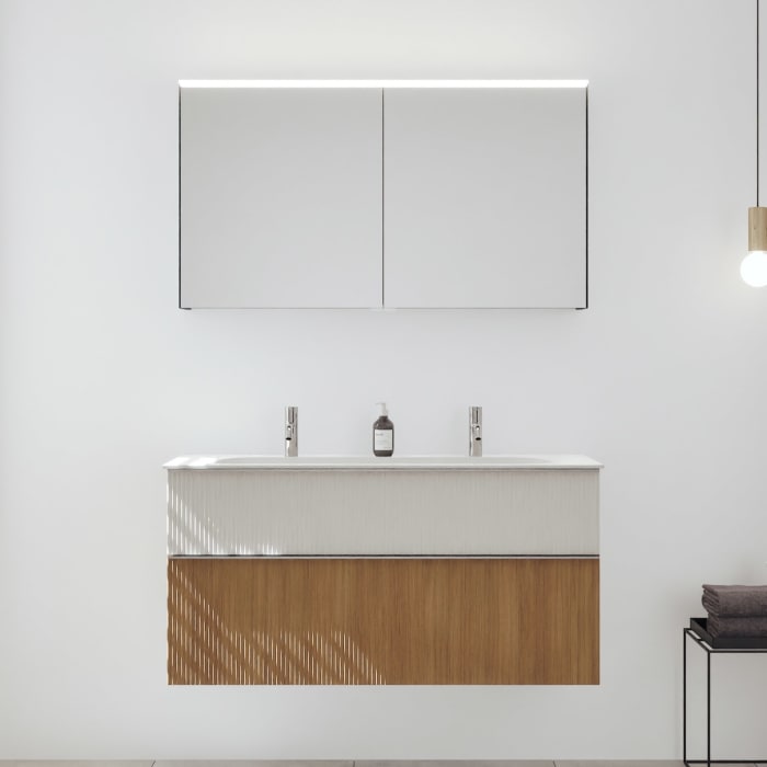 burgbad Fiumo 2.0 Badmöbelset 122 cm mit Waschtisch mit Unterschrank mit Griff G0146 und Spiegelschrank