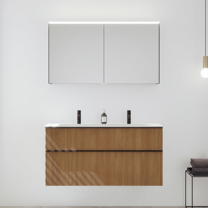 burgbad Fiumo 2.0 Badmöbelset 122 cm mit Waschtisch mit Unterschrank mit Griff G0200 und Spiegelschrank