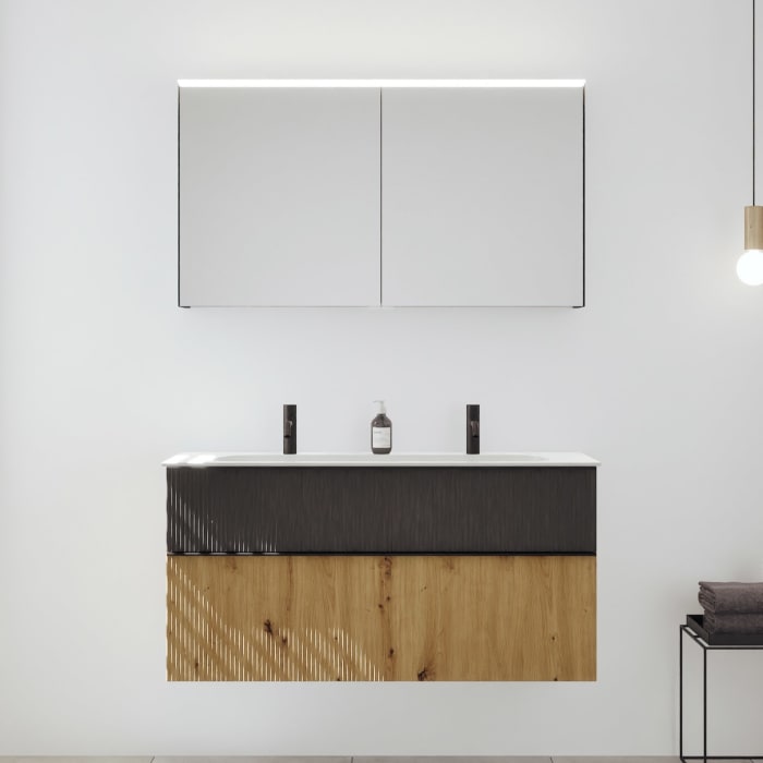 burgbad Fiumo 2.0 Badmöbelset 122 cm mit Waschtisch mit Unterschrank mit Griff G0200 und Spiegelschrank