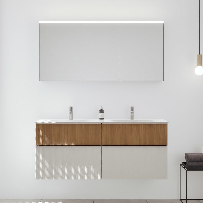 burgbad Fiumo 2.0 Badmöbelset 142 cm mit Waschtisch mit Unterschrank mit Griff G0146 und Spiegelschrank