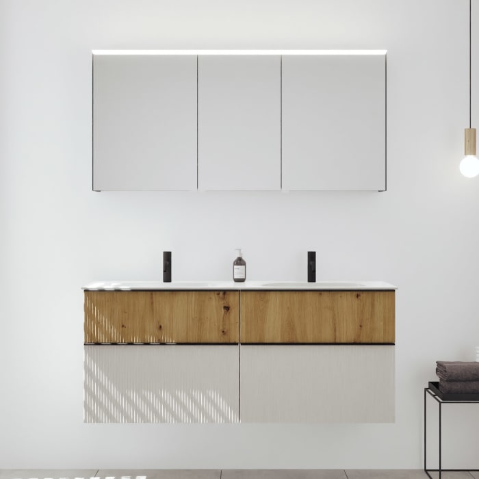 burgbad Fiumo 2.0 Badmöbelset 142 cm mit Waschtisch mit Unterschrank mit Griff G0200 und Spiegelschrank