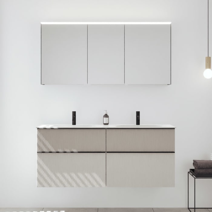 burgbad Fiumo 2.0 Badmöbelset 142 cm mit Waschtisch mit Unterschrank mit Griff G0200 und Spiegelschrank