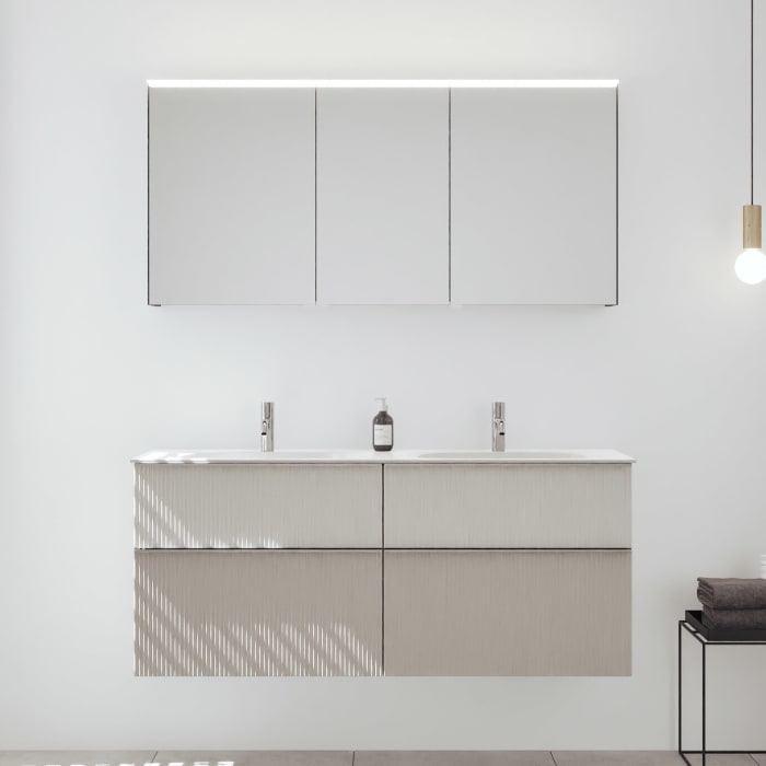 burgbad Fiumo 2.0 Badmöbelset 142 cm mit Waschtisch mit Unterschrank mit Griff G0146 und Spiegelschrank