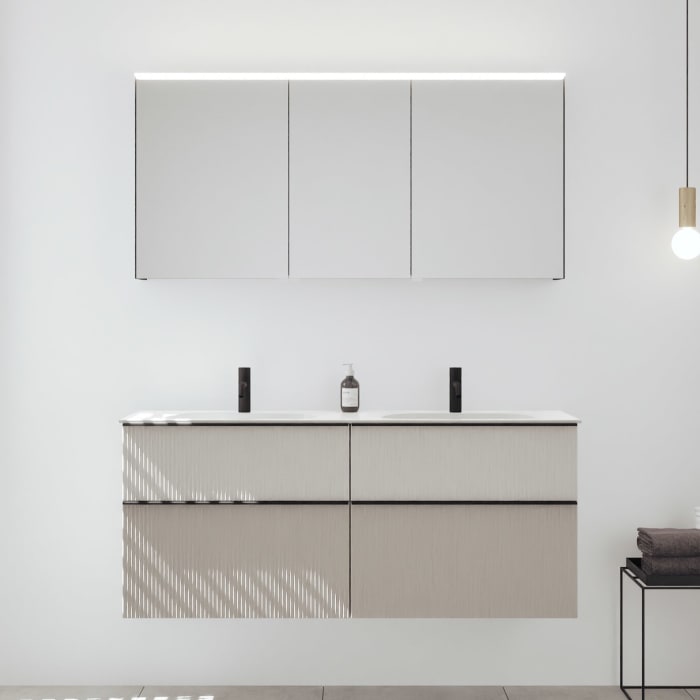 burgbad Fiumo 2.0 Badmöbelset 142 cm mit Waschtisch mit Unterschrank mit Griff G0200 und Spiegelschrank