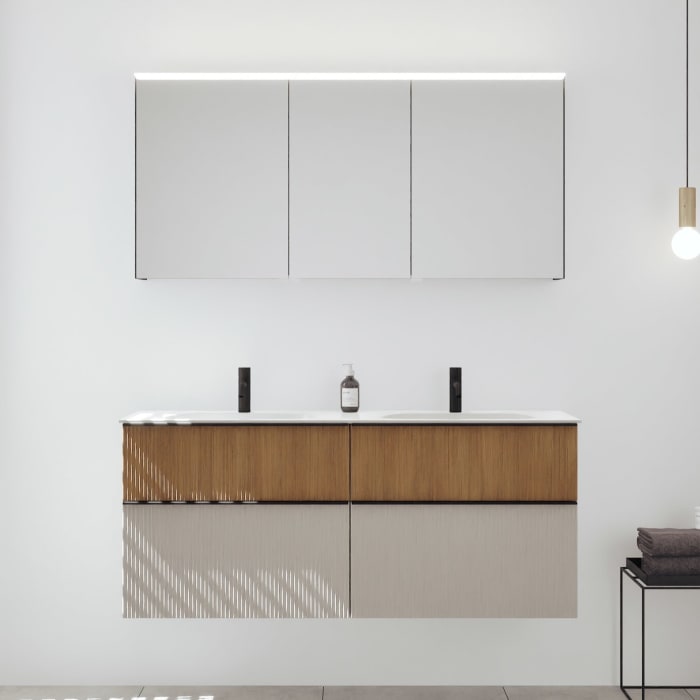 burgbad Fiumo 2.0 Badmöbelset 142 cm mit Waschtisch mit Unterschrank mit Griff G0200 und Spiegelschrank