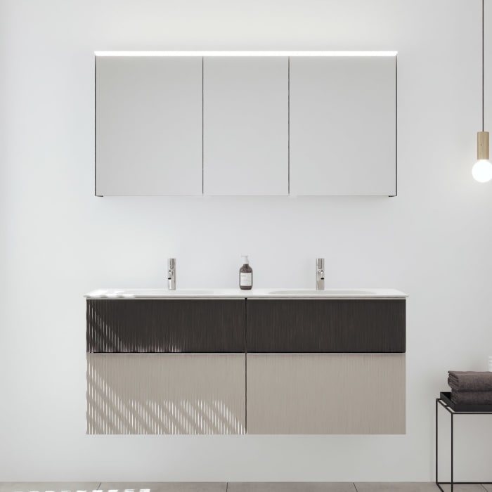 burgbad Fiumo 2.0 Badmöbelset 142 cm mit Waschtisch mit Unterschrank mit Griff G0146 und Spiegelschrank