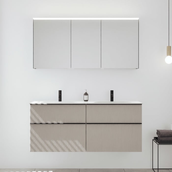 burgbad Fiumo 2.0 Badmöbelset 142 cm mit Waschtisch mit Unterschrank mit Griff G0200 und Spiegelschrank