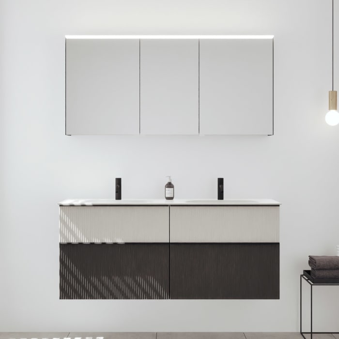 burgbad Fiumo 2.0 Badmöbelset 142 cm mit Waschtisch mit Unterschrank mit Griff G0200 und Spiegelschrank