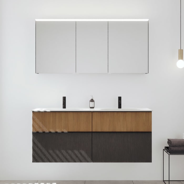 burgbad Fiumo 2.0 Badmöbelset 142 cm mit Waschtisch mit Unterschrank mit Griff G0200 und Spiegelschrank