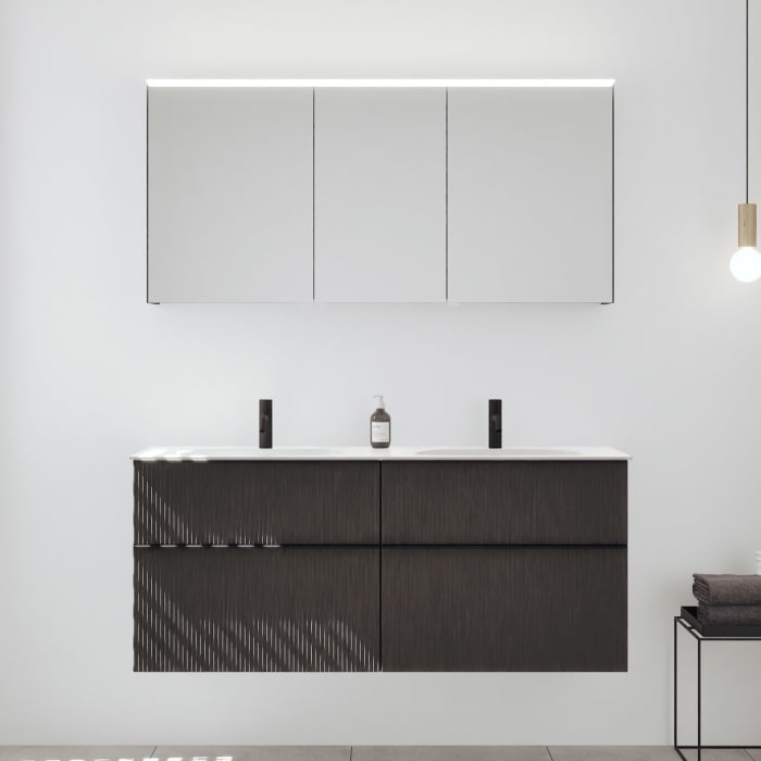 burgbad Fiumo 2.0 Badmöbelset 142 cm mit Waschtisch mit Unterschrank mit Griff G0200 und Spiegelschrank