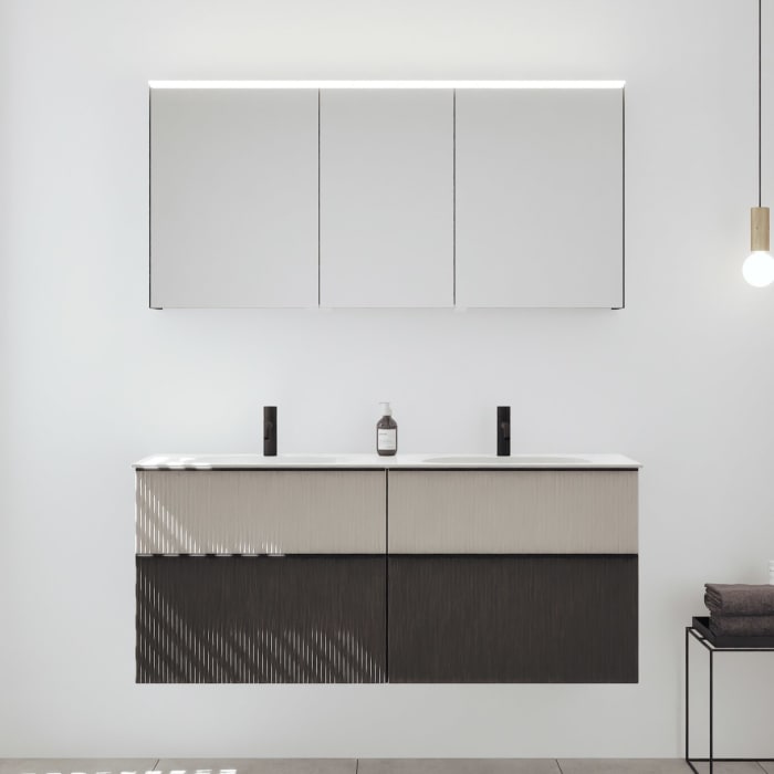 burgbad Fiumo 2.0 Badmöbelset 142 cm mit Waschtisch mit Unterschrank mit Griff G0200 und Spiegelschrank