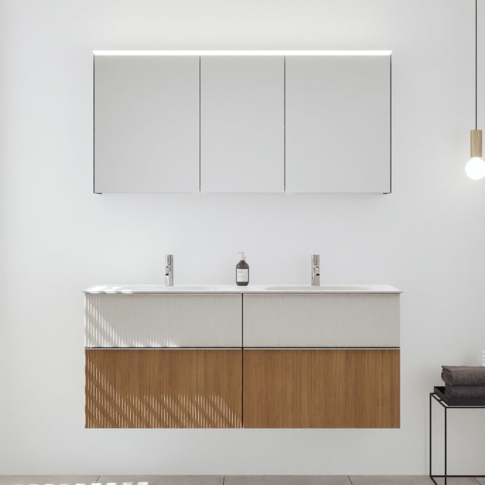 burgbad Fiumo 2.0 Badmöbelset 142 cm mit Waschtisch mit Unterschrank mit Griff G0146 und Spiegelschrank