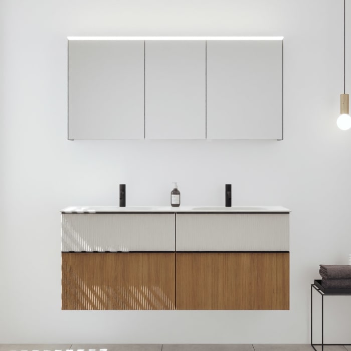 burgbad Fiumo 2.0 Badmöbelset 142 cm mit Waschtisch mit Unterschrank mit Griff G0200 und Spiegelschrank