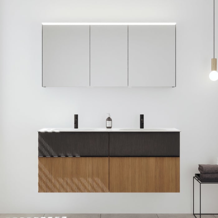 burgbad Fiumo 2.0 Badmöbelset 142 cm mit Waschtisch mit Unterschrank mit Griff G0200 und Spiegelschrank