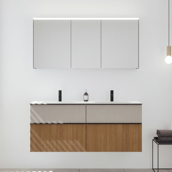 burgbad Fiumo 2.0 Badmöbelset 142 cm mit Waschtisch mit Unterschrank mit Griff G0200 und Spiegelschrank