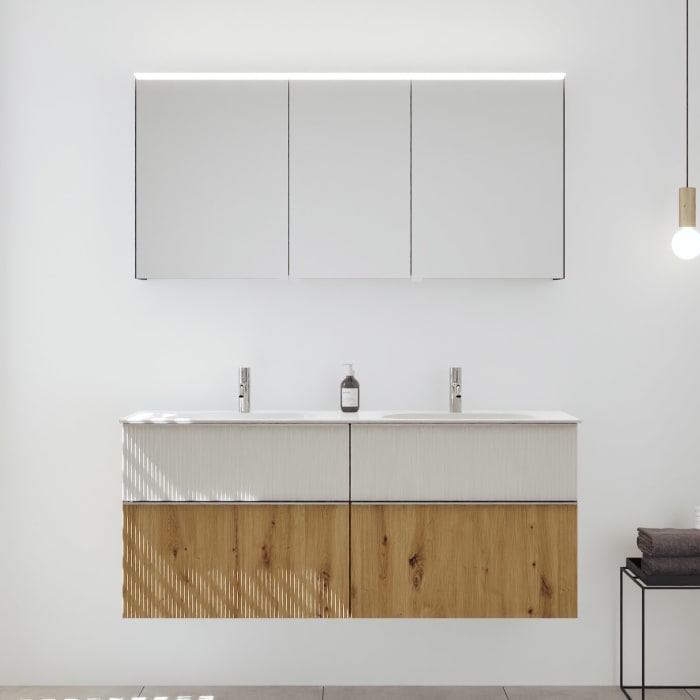 burgbad Fiumo 2.0 Badmöbelset 142 cm mit Waschtisch mit Unterschrank mit Griff G0146 und Spiegelschrank