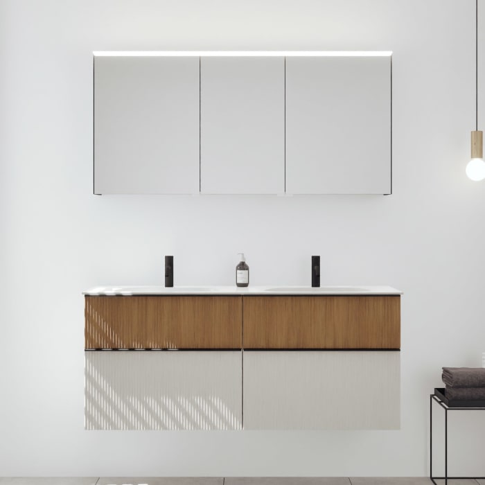 burgbad Fiumo 2.0 Badmöbelset 142 cm mit Waschtisch mit Unterschrank mit Griff G0200 und Spiegelschrank