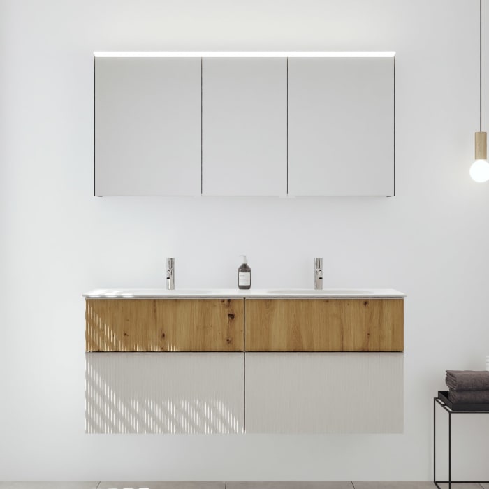 burgbad Fiumo 2.0 Badmöbelset 142 cm mit Waschtisch mit Unterschrank mit Griff G0146 und Spiegelschrank