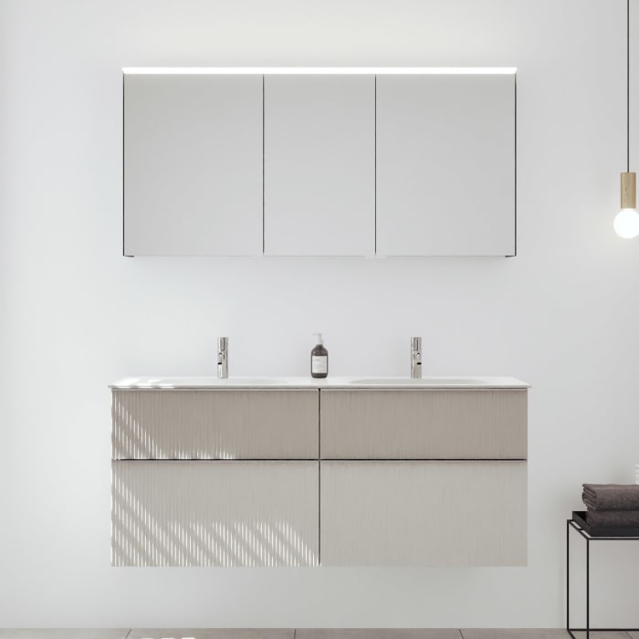 burgbad Fiumo 2.0 Badmöbelset 142 cm mit Waschtisch mit Unterschrank mit Griff G0146 und Spiegelschrank