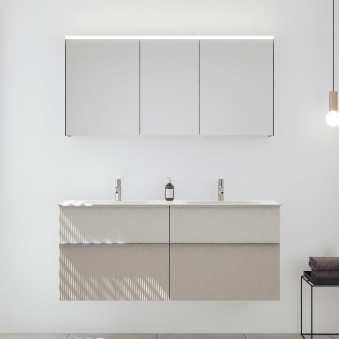 burgbad Fiumo 2.0 Badmöbelset 142 cm mit Waschtisch mit Unterschrank mit Griff G0146 und Spiegelschrank