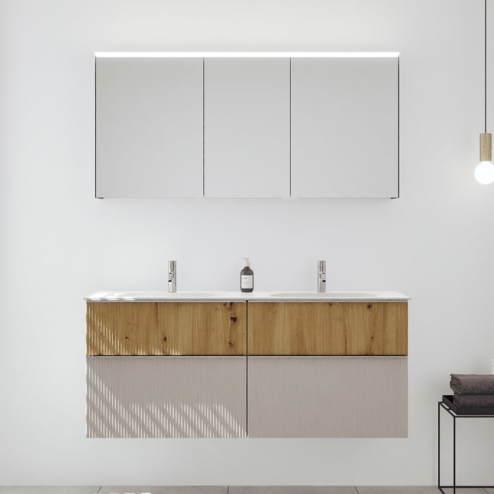 burgbad Fiumo 2.0 Badmöbelset 142 cm mit Waschtisch mit Unterschrank mit Griff G0146 und Spiegelschrank