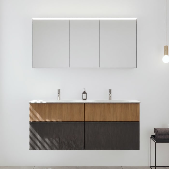 burgbad Fiumo 2.0 Badmöbelset 142 cm mit Waschtisch mit Unterschrank mit Griff G0146 und Spiegelschrank