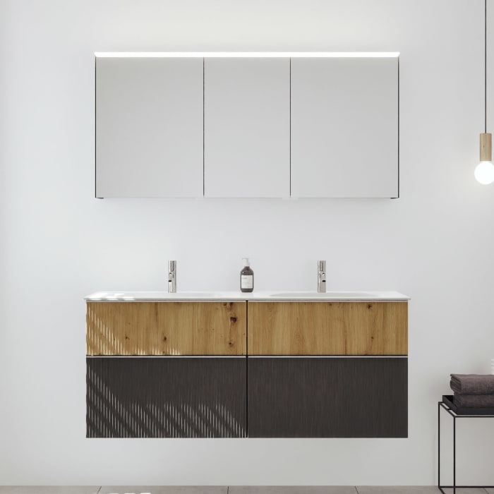 burgbad Fiumo 2.0 Badmöbelset 142 cm mit Waschtisch mit Unterschrank mit Griff G0146 und Spiegelschrank