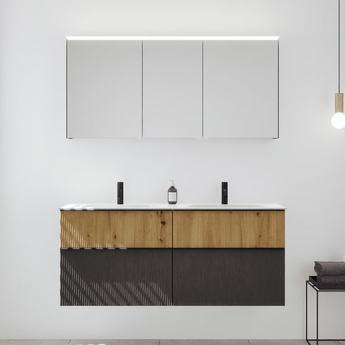 burgbad Fiumo 2.0 Badmöbelset 142 cm mit Waschtisch mit Unterschrank mit Griff G0200 und Spiegelschrank