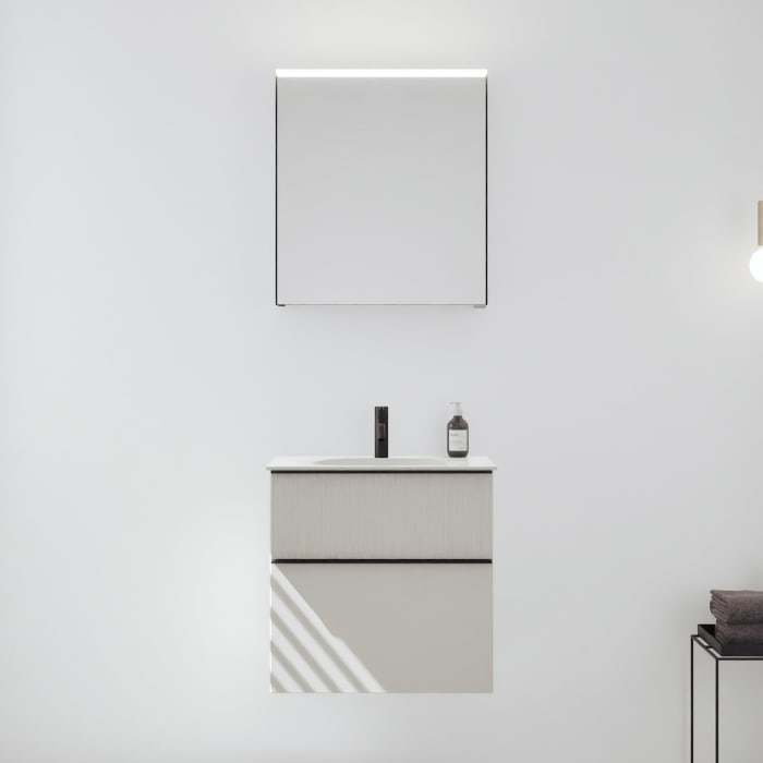 burgbad Fiumo 2.0 Badmöbelset 62 cm mit Waschtisch mit Unterschrank mit Griff G0200 und Spiegelschrank