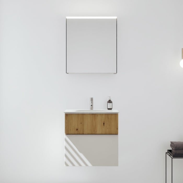 burgbad Fiumo 2.0 Badmöbelset 62 cm mit Waschtisch mit Unterschrank mit Griff G0146 und Spiegelschrank