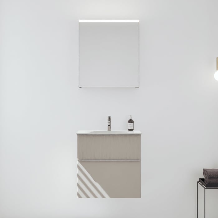 burgbad Fiumo 2.0 Badmöbelset 62 cm mit Waschtisch mit Unterschrank mit Griff G0146 und Spiegelschrank