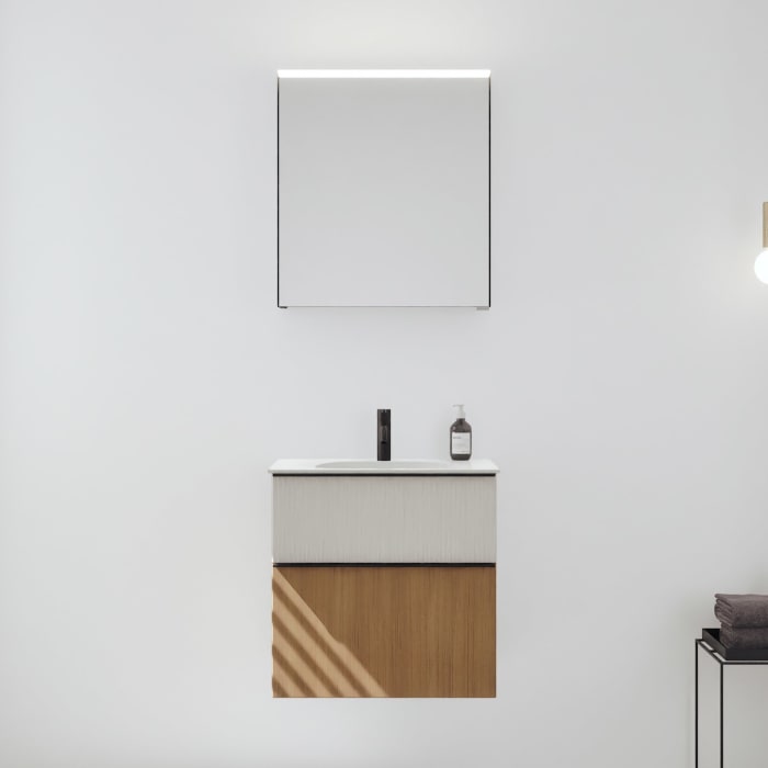 burgbad Fiumo 2.0 Badmöbelset 62 cm mit Waschtisch mit Unterschrank mit Griff G0200 und Spiegelschrank