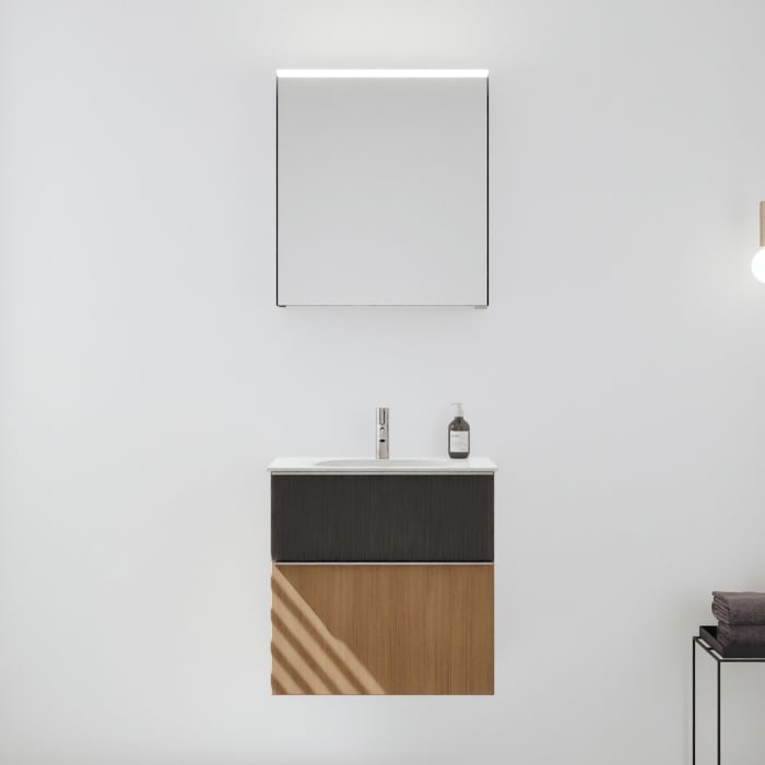 burgbad Fiumo 2.0 Badmöbelset 62 cm mit Waschtisch mit Unterschrank mit Griff G0146 und Spiegelschrank