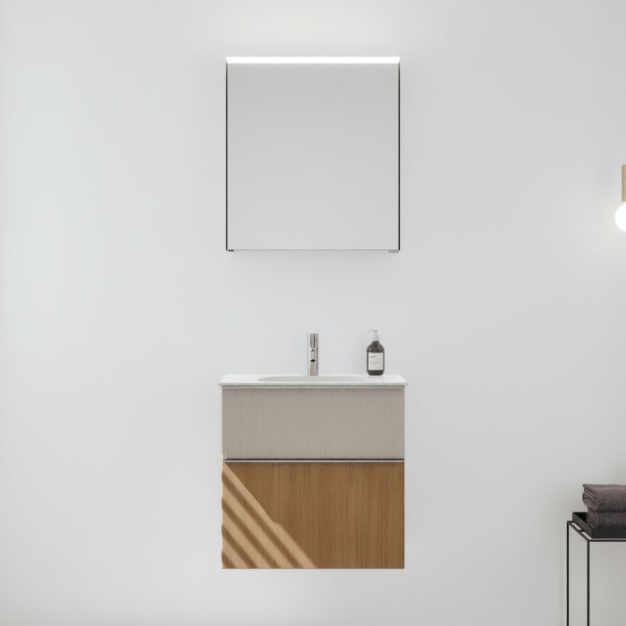 burgbad Fiumo 2.0 Badmöbelset 62 cm mit Waschtisch mit Unterschrank mit Griff G0146 und Spiegelschrank