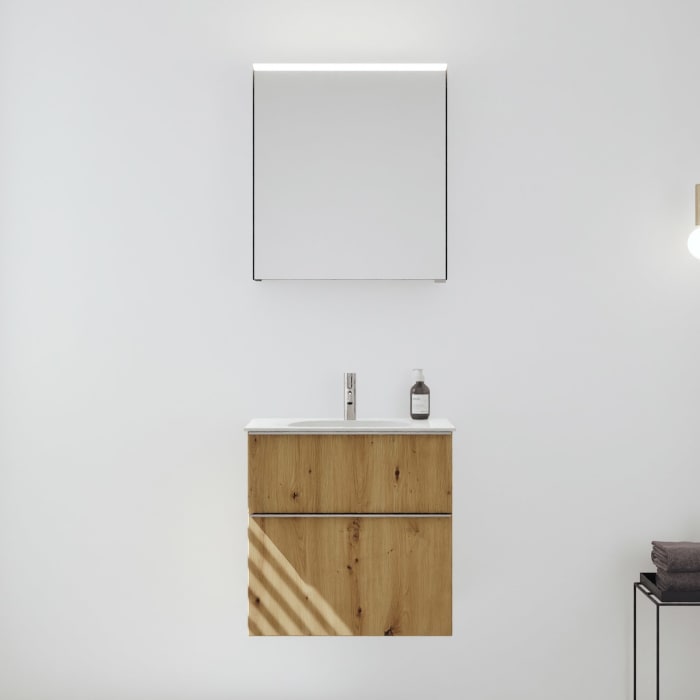 burgbad Fiumo 2.0 Badmöbelset 62 cm mit Waschtisch mit Unterschrank mit Griff G0146 und Spiegelschrank