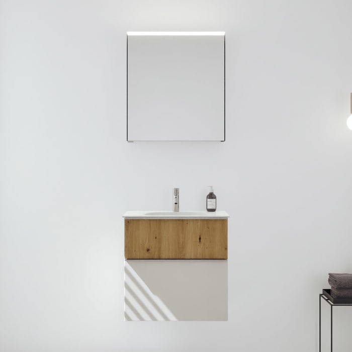 burgbad Fiumo 2.0 Badmöbelset 62 cm mit Waschtisch mit Unterschrank mit Griff G0146 und Spiegelschrank