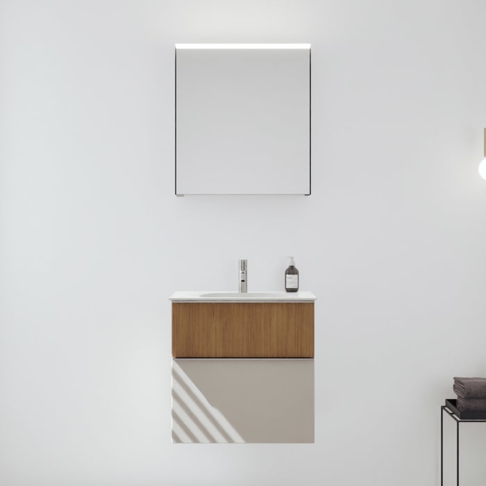 burgbad Fiumo 2.0 Badmöbelset 62 cm mit Waschtisch mit Unterschrank mit Griff G0146 und Spiegelschrank