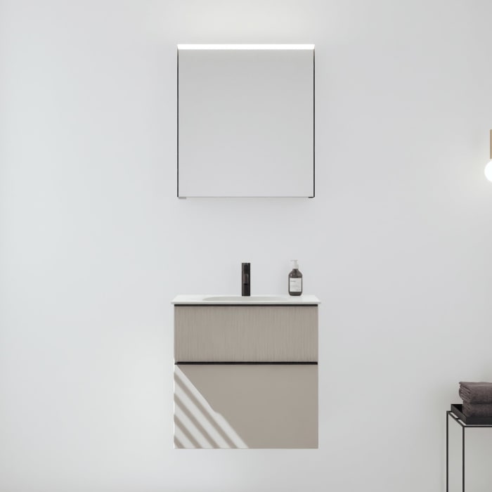 burgbad Fiumo 2.0 Badmöbelset 62 cm mit Waschtisch mit Unterschrank mit Griff G0200 und Spiegelschrank