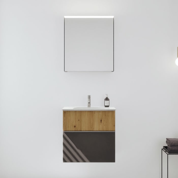 burgbad Fiumo 2.0 Badmöbelset 62 cm mit Waschtisch mit Unterschrank mit Griff G0146 und Spiegelschrank